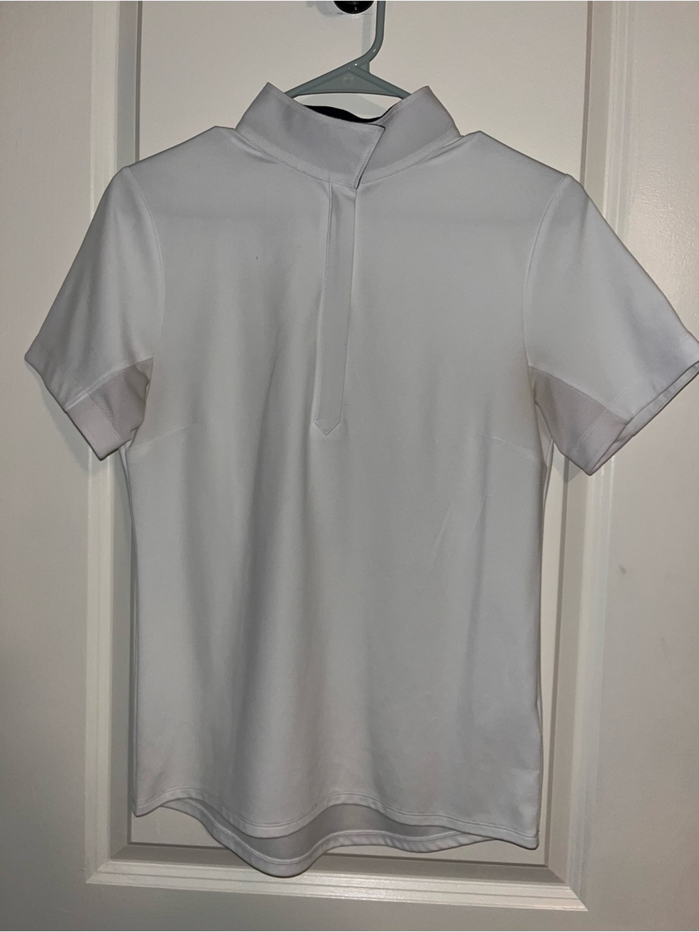 Women's White Short-Sleeve Polo with Stand Collar